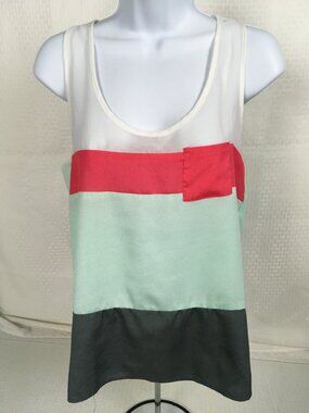 Ambiance Apparel Tank Top Sz M Semi Sheer Dark Gray Green Pink Pocket Scoop Neck